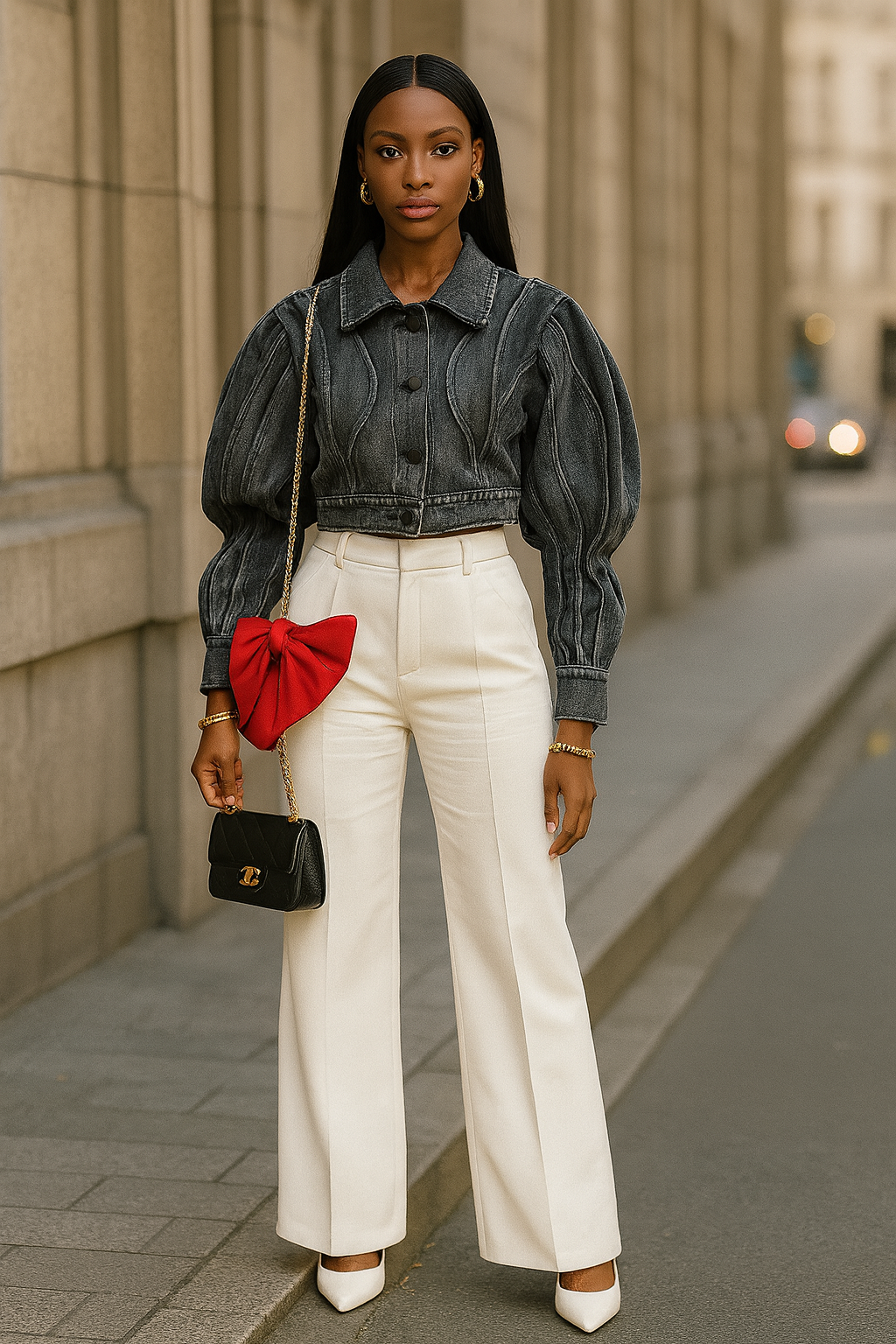Sculpted Wave Cropped Denim Jacket - Elevate Your Wardrobe with Unique Style