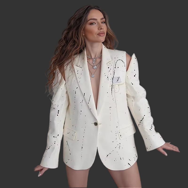 OUDINA Luxury High-End Irregular Personality Hollow Print Casual Loose Jacket Mujer Blazers Ladies Women'S Blazer