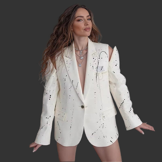 OUDINA Luxury High-End Irregular Personality Hollow Print Casual Loose Jacket Mujer Blazers Ladies Women'S Blazer