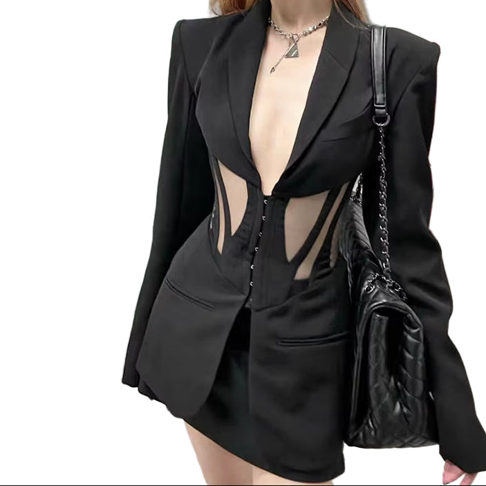 OUDINA Fashion Sense Lace up Unique Irregular Casual Blazer Suit Jacket Ladies Blazers for Women