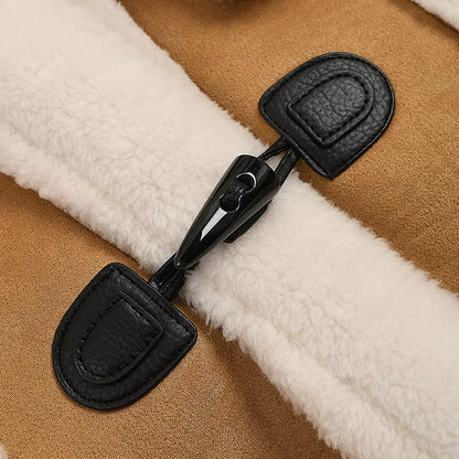 OUDINA Fashion Loose Lamb Plush Horn Buckle Thick Winter Coats Ladies Women Fur Coats