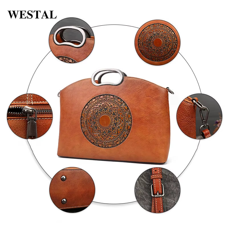WESTAL Designer Handmade Handbag Top Handle Satchel Bag Totem Tote Bag Luxury Genuine Leather Handbag for Women