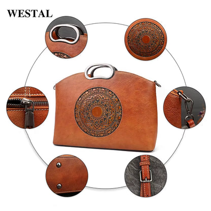 WESTAL Designer Handmade Handbag Top Handle Satchel Bag Totem Tote Bag Luxury Genuine Leather Handbag for Women