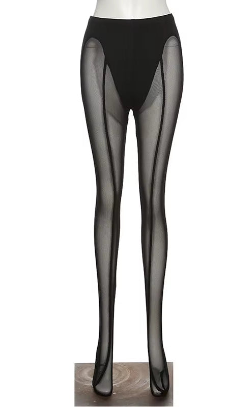 OUDINA Party Wear New Style Sexy High Waist Tight Stockings Leggings Women See through Mesh Tights