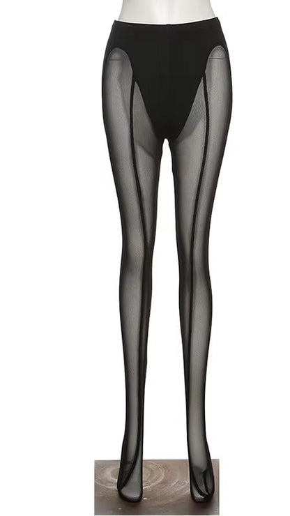 OUDINA Party Wear New Style Sexy High Waist Tight Stockings Leggings Women See through Mesh Tights