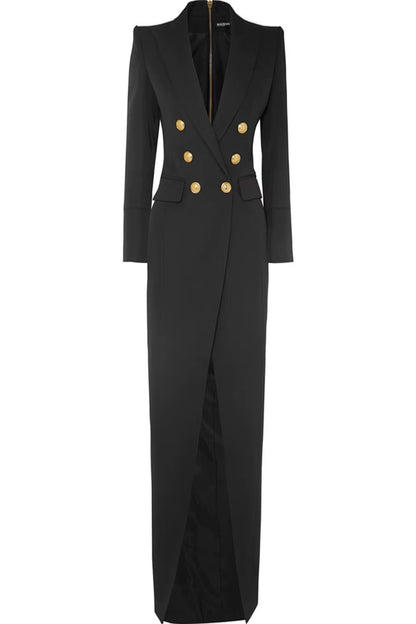  Double Breasted Black Back Zipper Blazer Dresses Lady Elegant Women Long Dress
