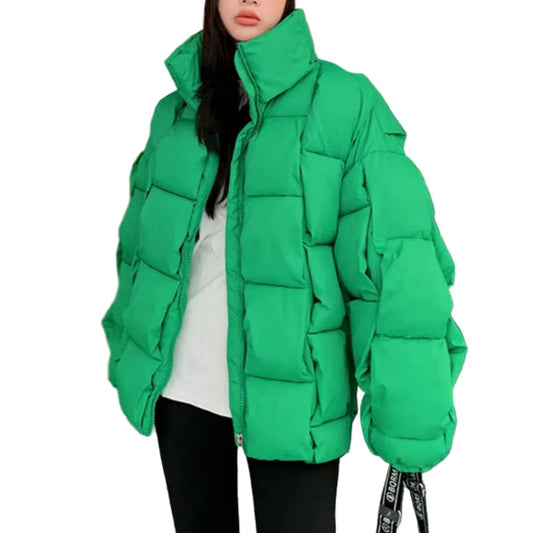 OUDINA Womens Winter and Autumn Coat Loose Horn Sleeves Cropped Warm Thick Cotton Coats for Women