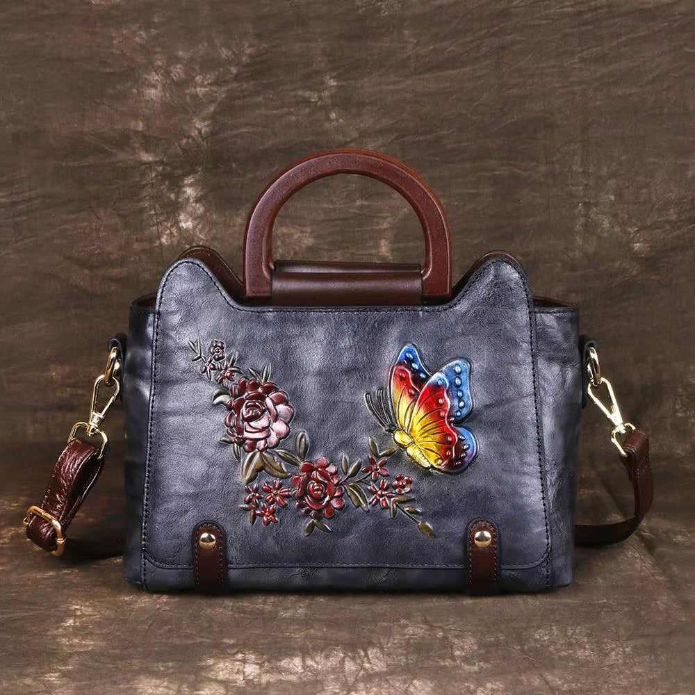 Westal Womens Leather Handbag Vintage Embossing Large Shoulder Bag Top Handle Tote Bag Hobo Women'S Shoulder Bags