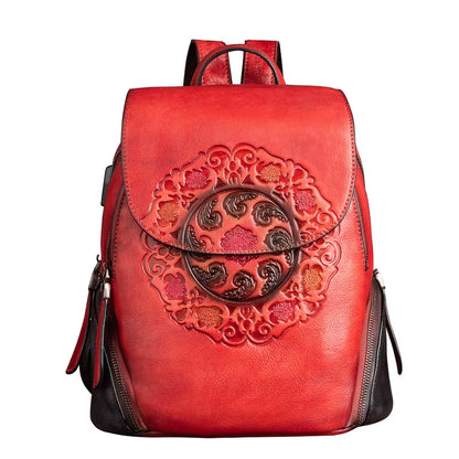 Westal Handmade Chinese Style Cowhide Leather Bag Backpack Genuine Leather Womans Backpack Leather Backpack for Woman