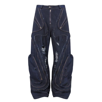 OUDINA Wholesale Women'S Clothing Baggy Distressed Ripped Straight Wide Leg Jean Casual Washed Denim Cargo Women'S Jeans