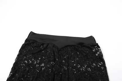 OUDINA Hotselling Autumn Street Sexy Lace Hollow Perspective Tights Two Piece Set Women Clothing 2 Piece Women'S Sets