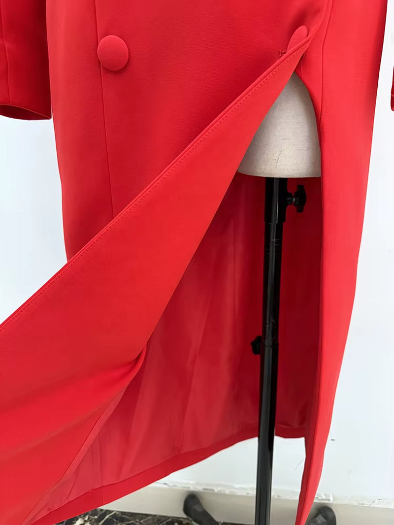 Avant-Garde Red Structured Shoulder Coat Dress