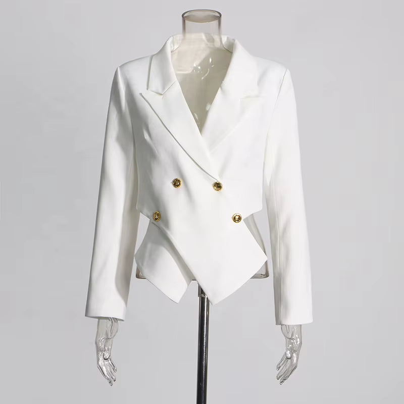 OUDINA Elegant Fashionable Women'S Jackets Cross Placket Slim Blazers for Women Solid Color Simple Femininos Blazers