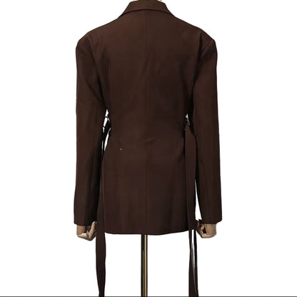 OUDINA New Style Casual Elegant Commuter Cross Belt Irregular Collage Solid Color Blazer Ladies Blazers Jackets