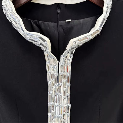 OUDINA Trendy Clothing Luxury Elegant Rhinestone Beaded Diamond Short Sleeve Split Dresses Maxi Party Dinner Long Evening Dress