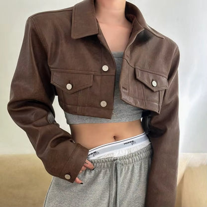 OUDINA High Fashion Buckle Thickened Faux Fur Motorcycle Jacket Leather Winter Coats for Ladies Women