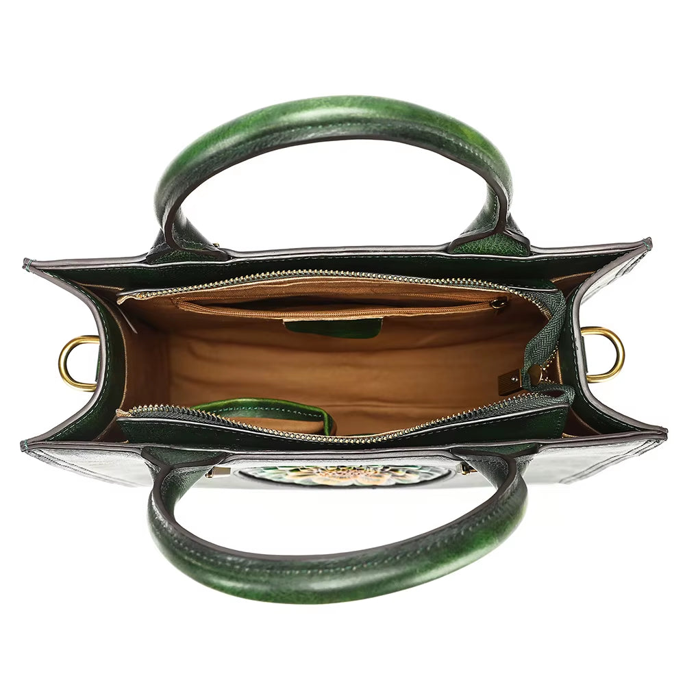 Designer Vintage Embossed Handbag Leather Shoulder Tote Bag Luxury Genuine Leather Handbags for Women