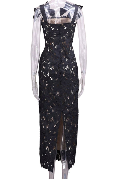 OUDINA High Grade Luxury Bowknot Embroidery Hollow Long Dress Women Party Club Vestidos Women Elegant Summer Casual Dresses