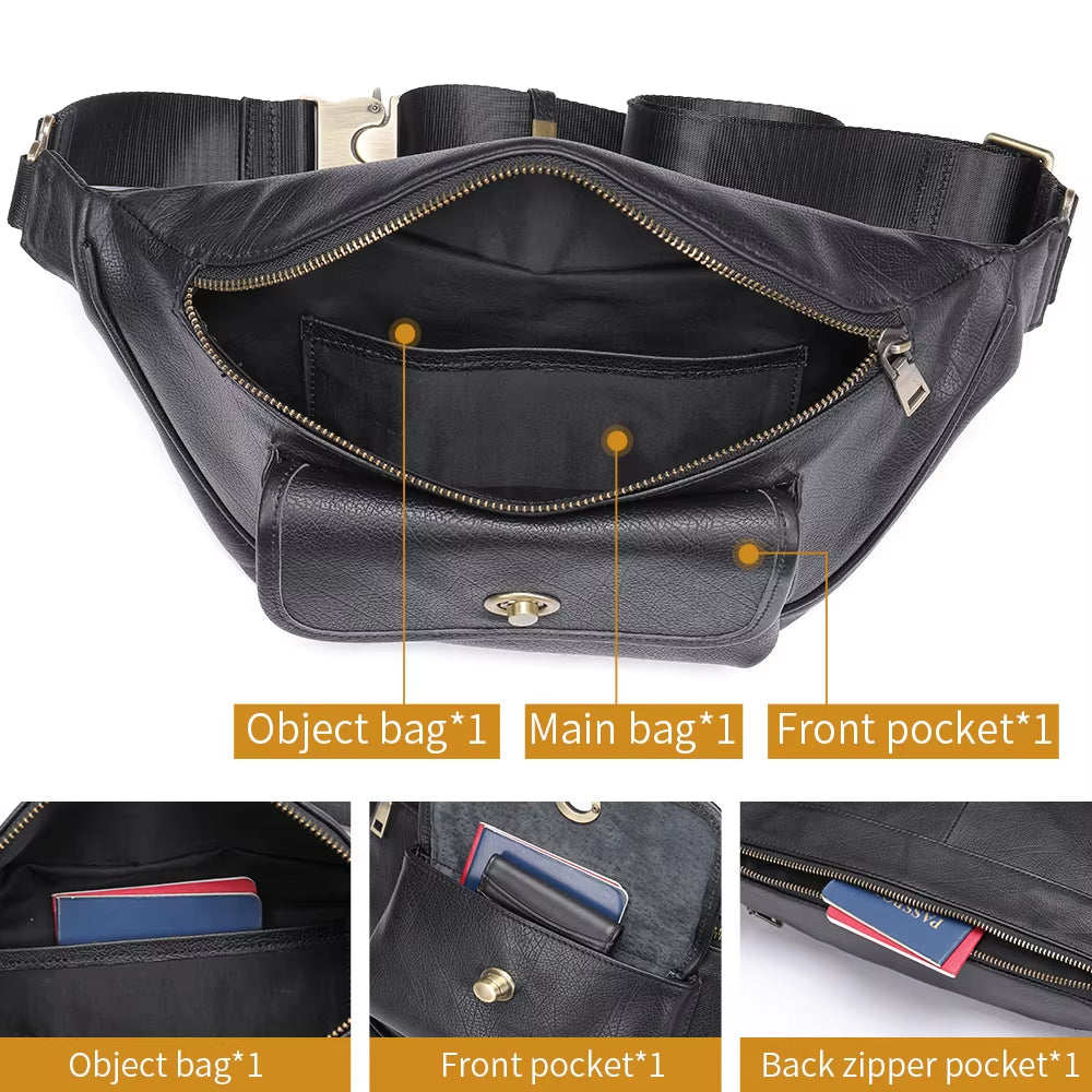 MARRANT Men Single Shoulder Daypack Crossbody Chest Sling Bag Genuine Leather Fanny Pack Leather Waist Bag for Men