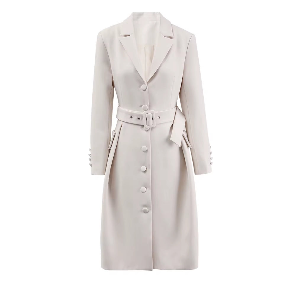 OUDINA French Style Winter Simple with Belt Three-Dimensional Tailoring Vintage Long Trench Coats Jackets for Women