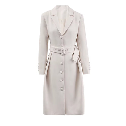 OUDINA French Style Winter Simple with Belt Three-Dimensional Tailoring Vintage Long Trench Coats Jackets for Women