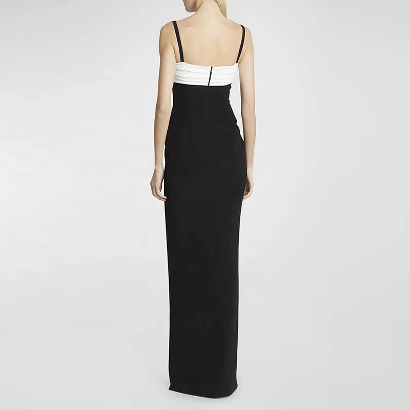 OUDINA Manufacturer Wholesale Sleeveless Contrast Color Sling Slit Long Floor Length Dress Luxury Gowns for Women Evening Dress