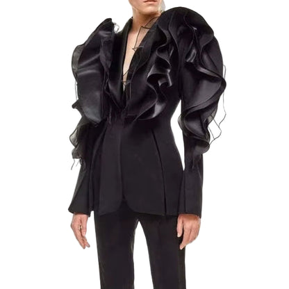 OUDINA Wholesale High End Three-Dimensional Asymmetrical Blazer Ladies Women Elegant Ruffled Jacket Women'S Suits & Blazers