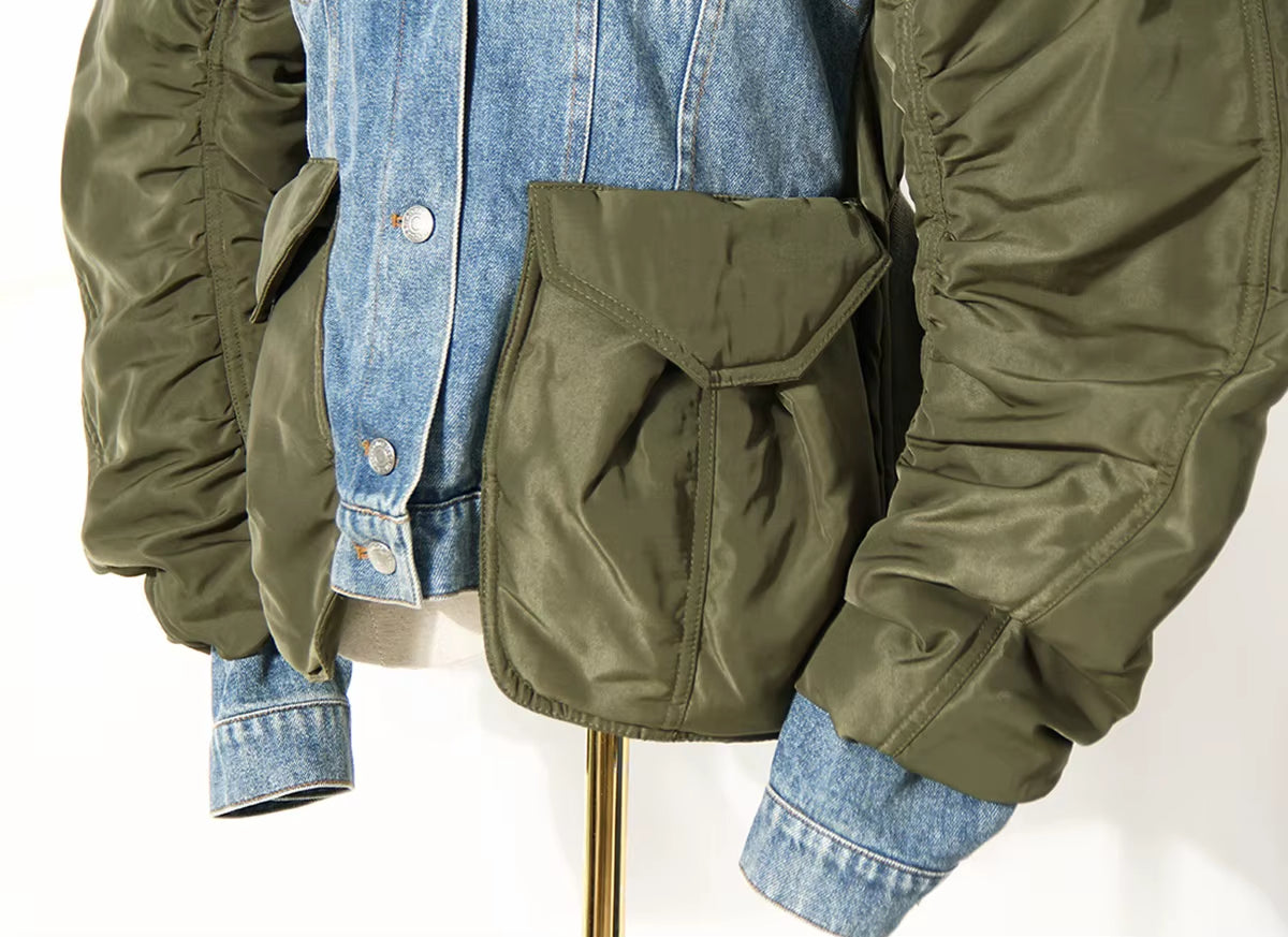 OUDINA Hot Selling Female Winter Warm Loose Casual Ladies Patchwork Denim Jacket Womens