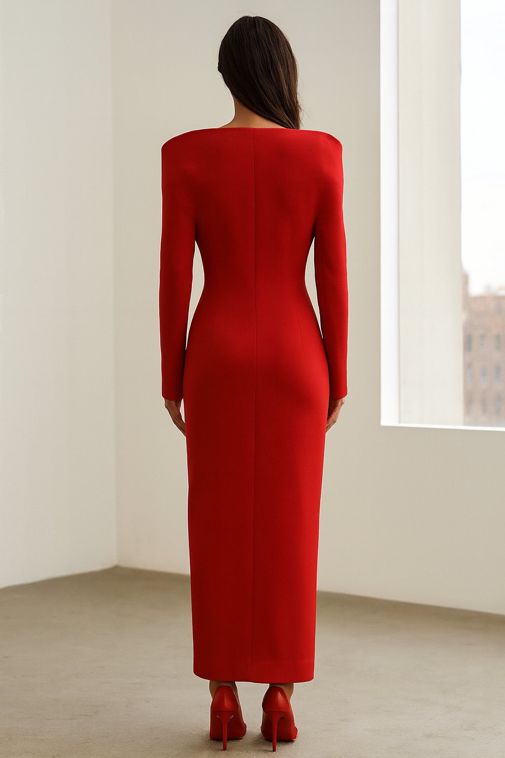 Dare to Dazzle in the Avant-Garde Red Structured Shoulder Coat Dress