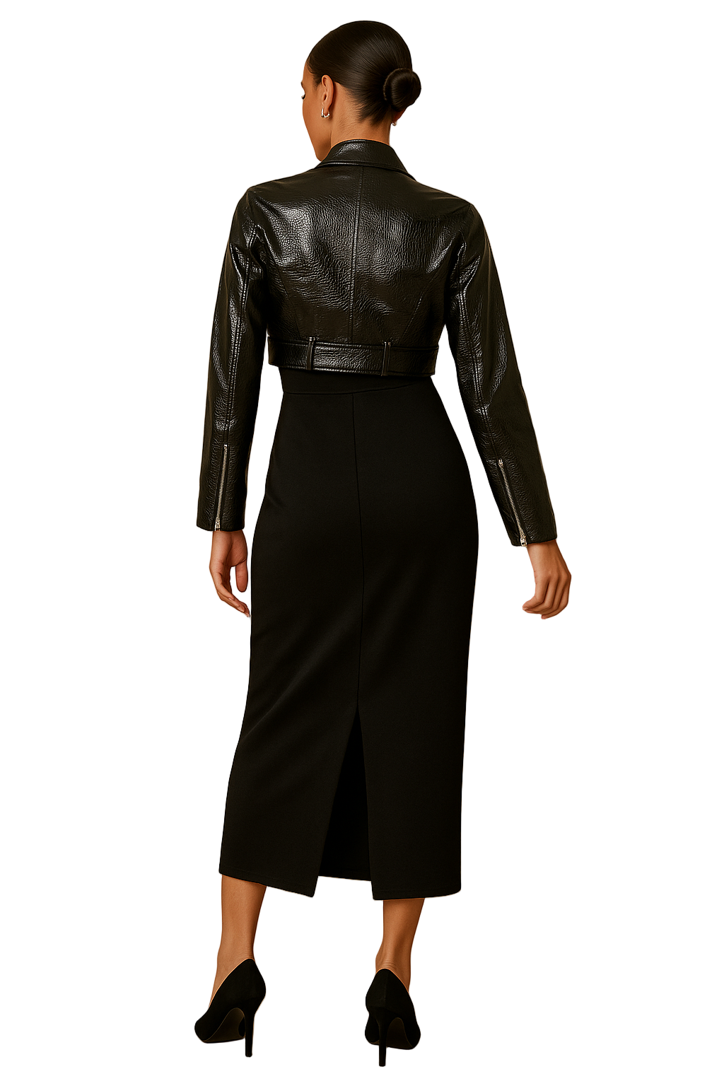 Chic Vintage Cropped Motorcycle Jacket and Skirt Set