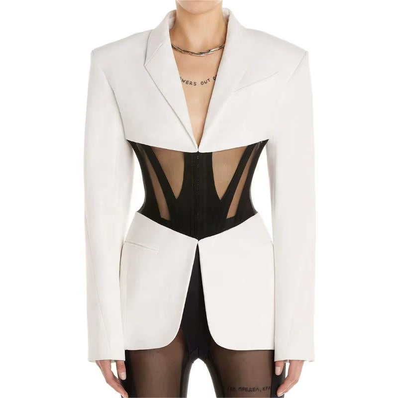 OUDINA Fashion Sense Lace up Unique Irregular Casual Blazer Suit Jacket Ladies Blazers for Women