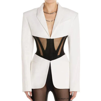 OUDINA Fashion Sense Lace up Unique Irregular Casual Blazer Suit Jacket Ladies Blazers for Women