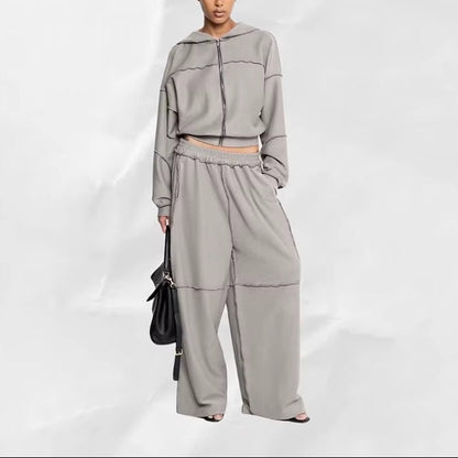 OUDINA New Fashionable Embroidered Women Sets Two Piece Casual Long Sleeve Hoodies Straight Pants Set