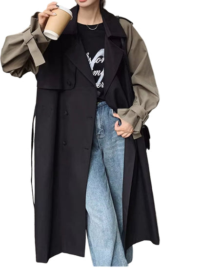 OUDINA New Arrivals Fashion Belt Large Pocket Detachable Plaid Jacket Women'S Trench Coat Long Windbreaker