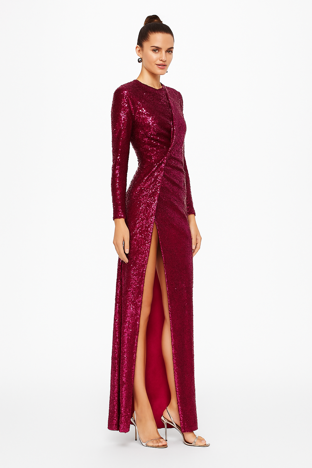 Crimson Allure Long Sleeve Evening Dress - Elegant Vintage Style for Any Occasion