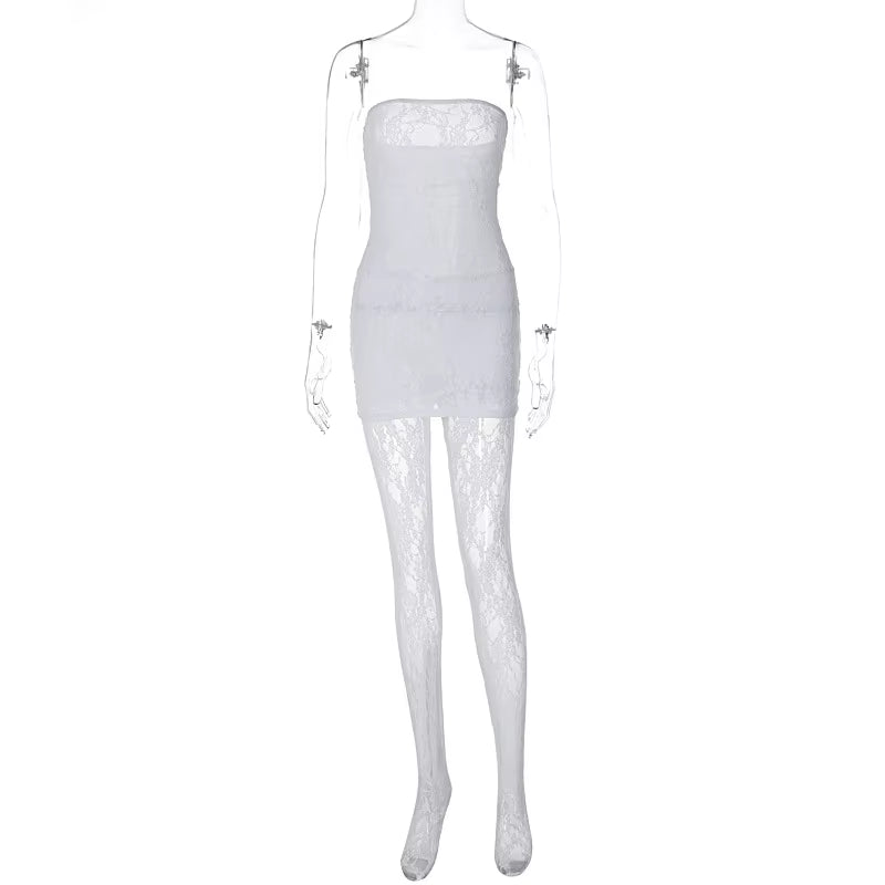 OUDINA Wholesale Hot-Selling Sexy Lace Stockings Women'S Sets Dress Mesh Women Two Piece Set