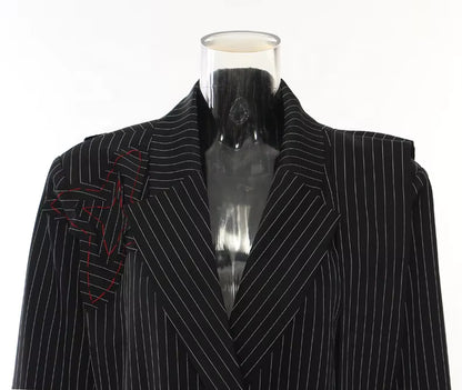 OUDINA Fashion Winter Long Stripes Embroidery Flower Splicing Trench Coat Casual Women Trench Elegant Woman'S Coats