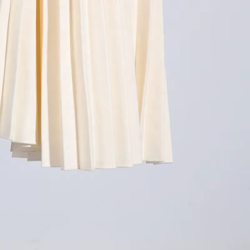 OUDINA Fashionable Elegant Lapel Hollow Splice Pleated Sleeveless Dress Simple Long Dresses for Ladies