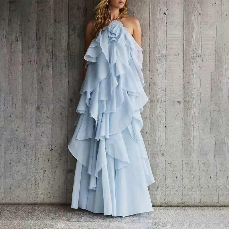  Halter Neck Ruffled Dress 