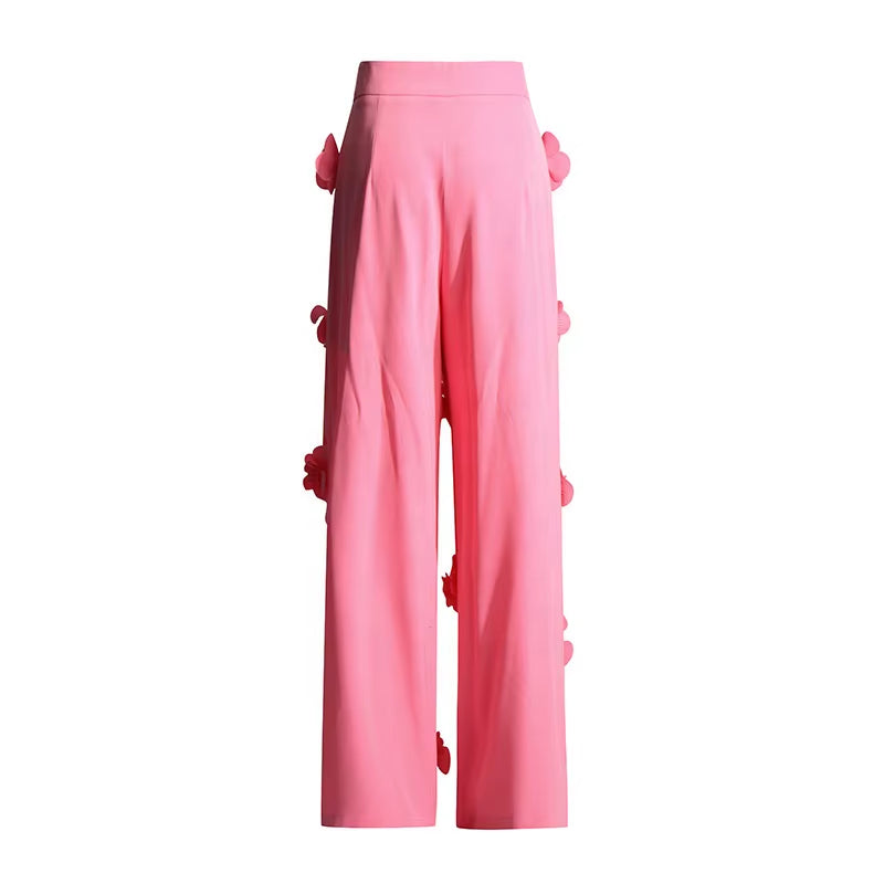 OUDINA Elegant Flowers Embroidery Shirt Straight Women Pants Set Casual 2 Piece Set Fashion Women'S Sets