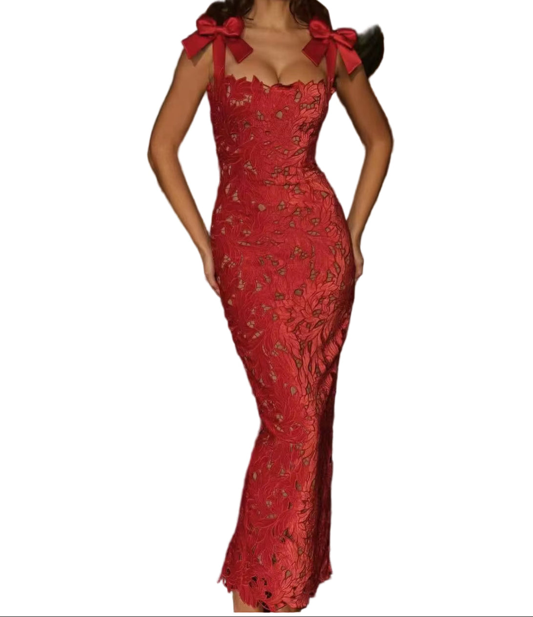 OUDINA High Grade Luxury Bowknot Embroidery Hollow Long Dress Women Party Club Vestidos Women Elegant Summer Casual Dresses