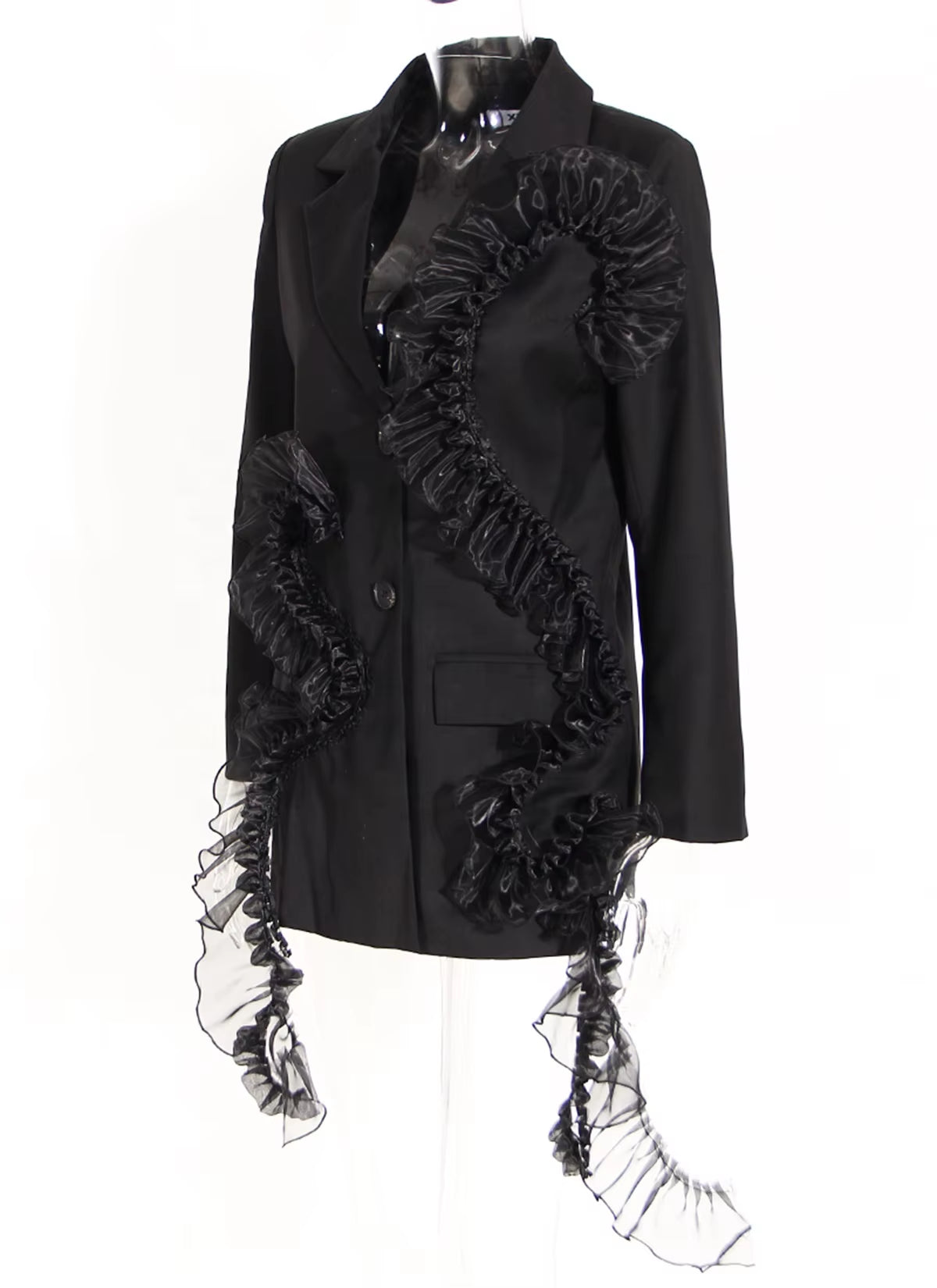 OUDINA New Stylish 2022 Blazer Tassel Casual Stitching Mesh Lace Ladies Midi Woman Blazers