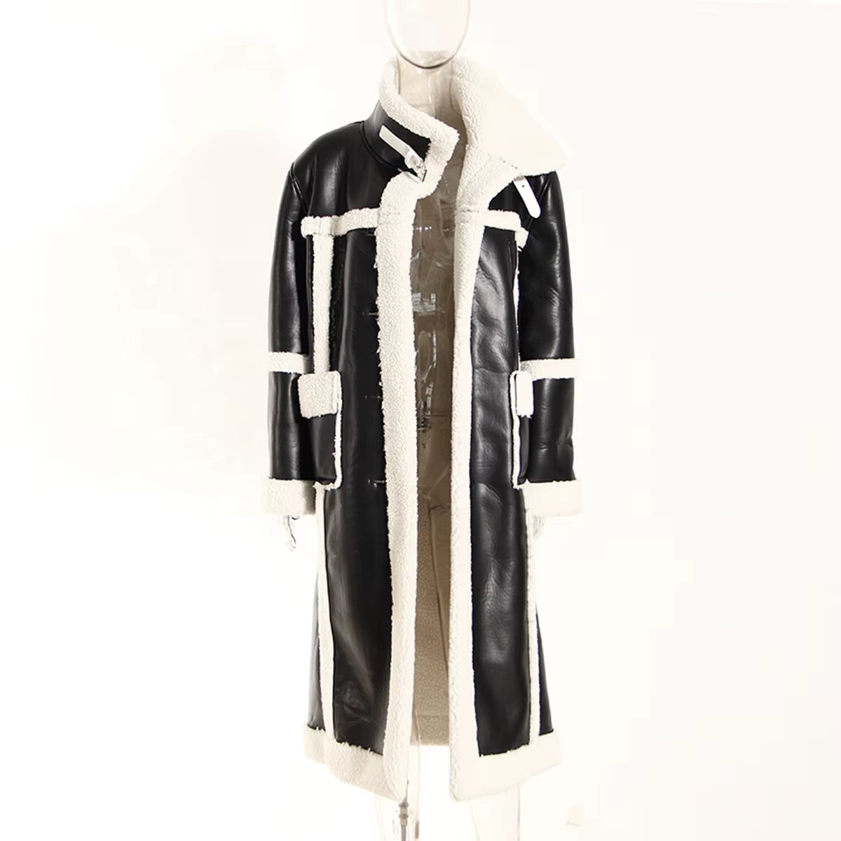 OUDINA Winter Vintage Thickened Fur Coat over Knee Lamb Wool Loose Cotton Leather Trench Jacket Long Woolen Coats for Women