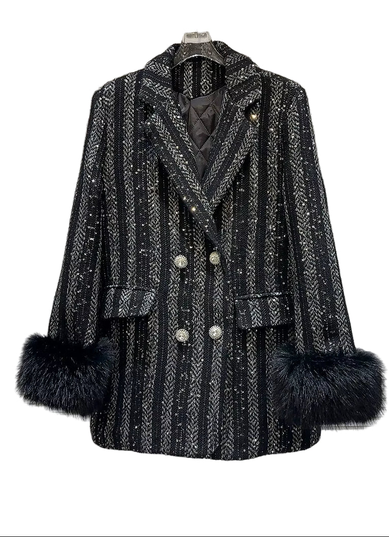 OUDINA in Stock Private Label High Fashion Customize Asymmetric Fur Blazers Suits Jacket Women Blazer