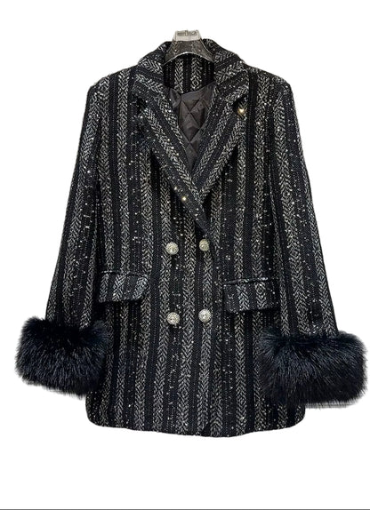 OUDINA in Stock Private Label High Fashion Customize Asymmetric Fur Blazers Suits Jacket Women Blazer