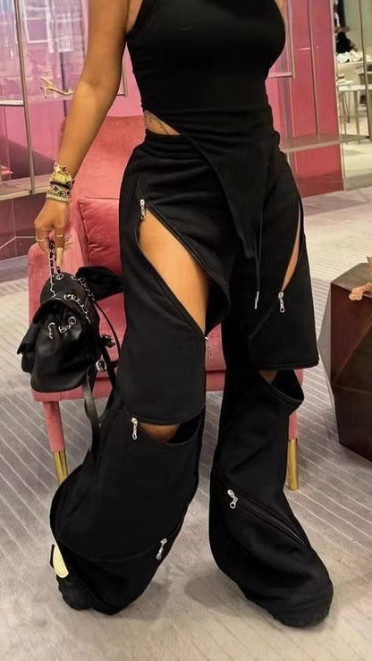 OUDINA Fashion Simple Mid-Waist Solid Drawstring Pants Loose Ladies Pants Casual Women'S Pants