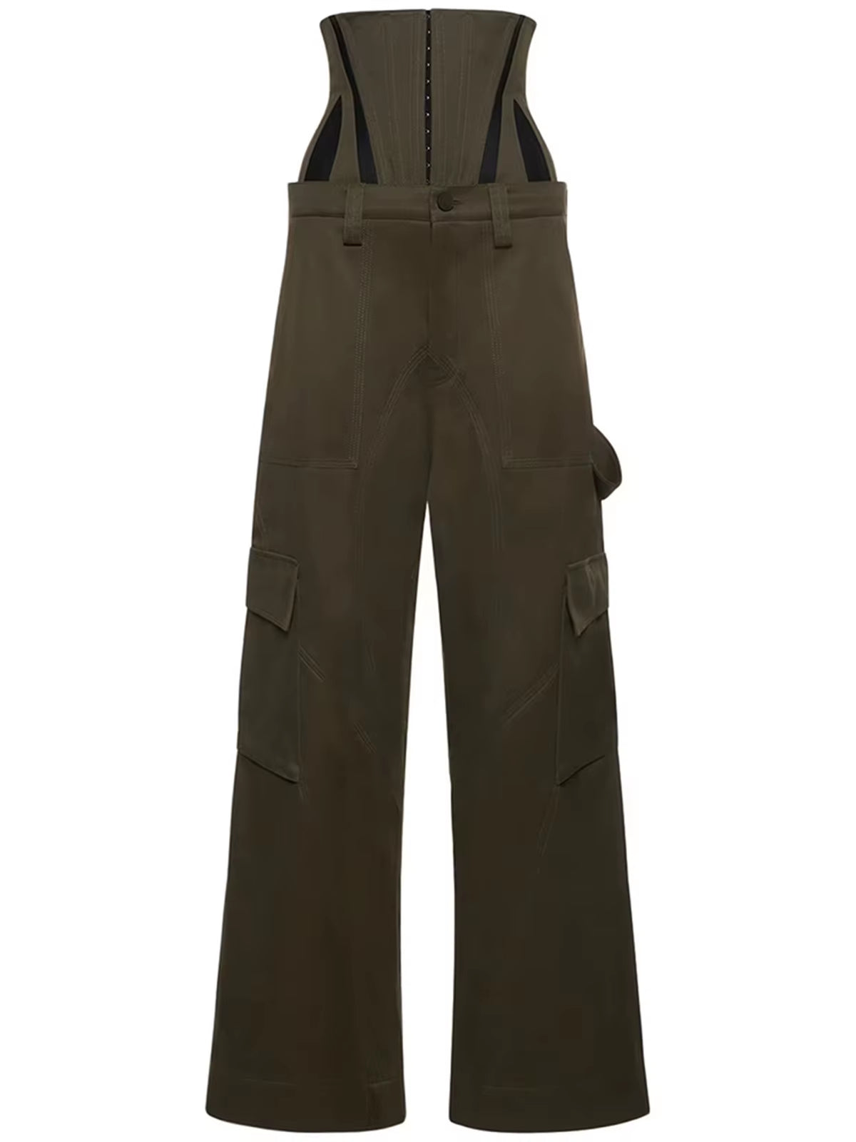 OUDINA Streetwear Wholesale Fishbone Stereotyped Green Loose High Waist Wide Leg Pants Trousers Womens Cargo Pants