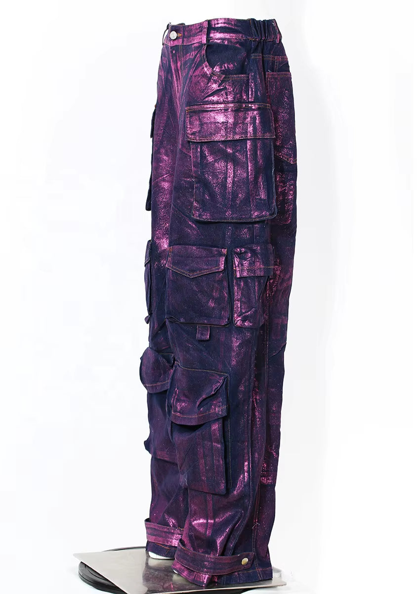 OUDINA Casual Cargo Jeans for Women Wide Leg Purple Jeans Trendy Loose Women'S Jeans