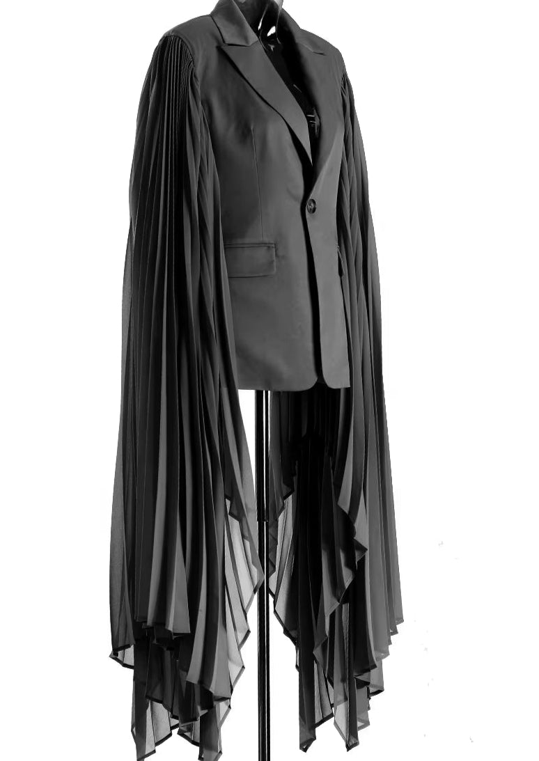 OUDINA Fashion Pleated Long Sleeve Ladies Blazer Simple Elegant Lotus Leaf Sleeve Women'S Suits Blazers
