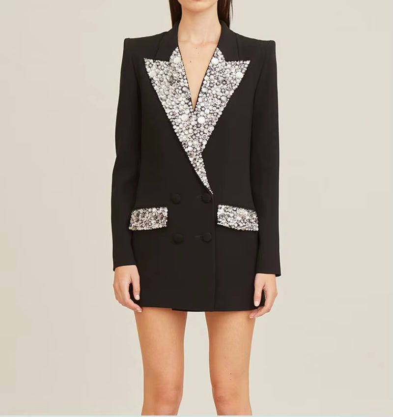 Heavy Industry Beads Blazer Coat Diamond-Embedded Slim-Fit Suit Jacket